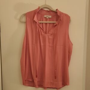 LOFT Sleeveless Pink Tassel-Neck Blouse